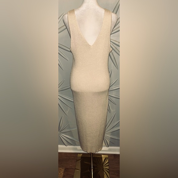 EUC Rachel Zoe SZ XL beige/gold knit sleeveless dress w/dual V-neck/bust 34-54 - Picture 4 of 10